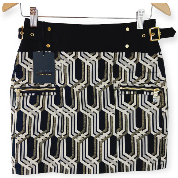 Genetic x Liberty Ross SZ 27 Metallic Jacquard Mini Skirt NWT $375 Vogue - Picture 2 of 10
